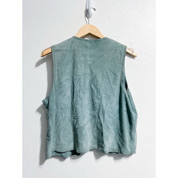 Lauren Ralph Lauren Vest Womens Medium Western Whipstitch Suede Teal Green - Picture 2 of 8